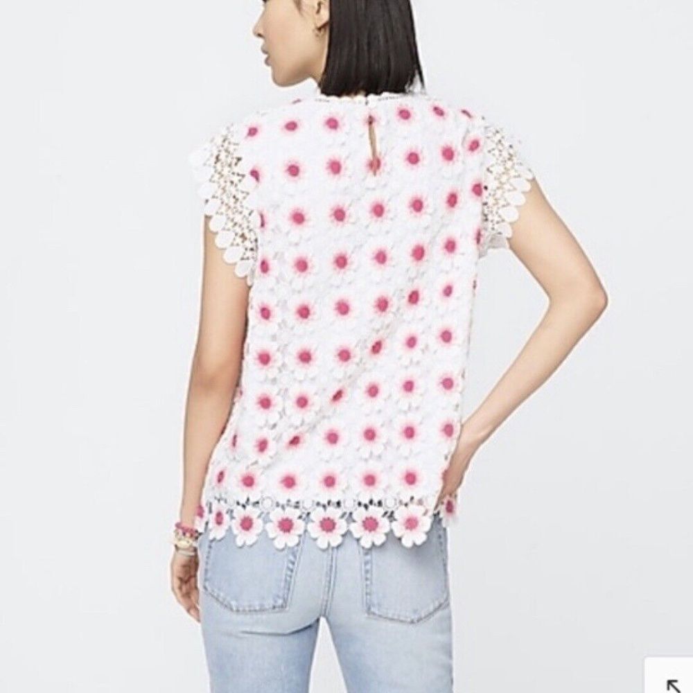 NWOT J.Crew Embroidered Lace Pink White Floral Top Blouse Shirt Size SMALL - Picture 2 of 3